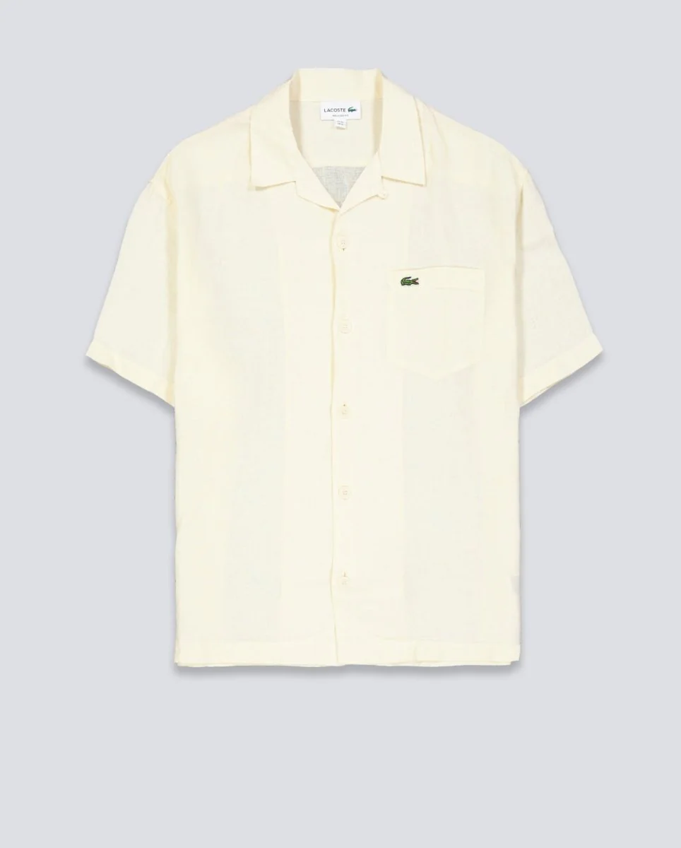 Camisa Lacoste Casual Manga Corta Beige Hombre