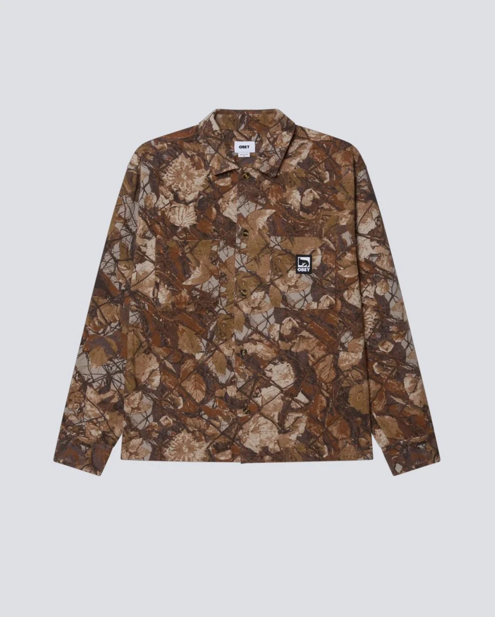 Camisa Obey Fence Camo Woven Marrón Hombre