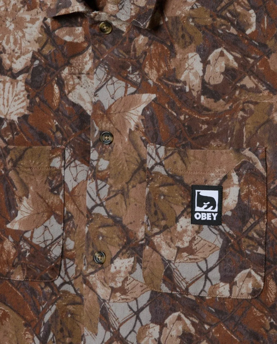 Camisa Obey Fence Camo Woven Marrón Hombre - Image 4