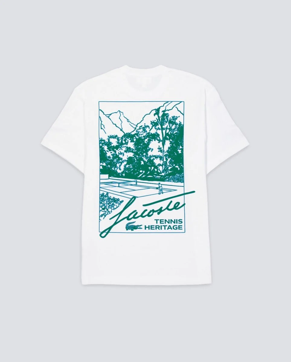 Camiseta De Lacoste Estampado Tennis Heritage Blanco Hombre - Image 3