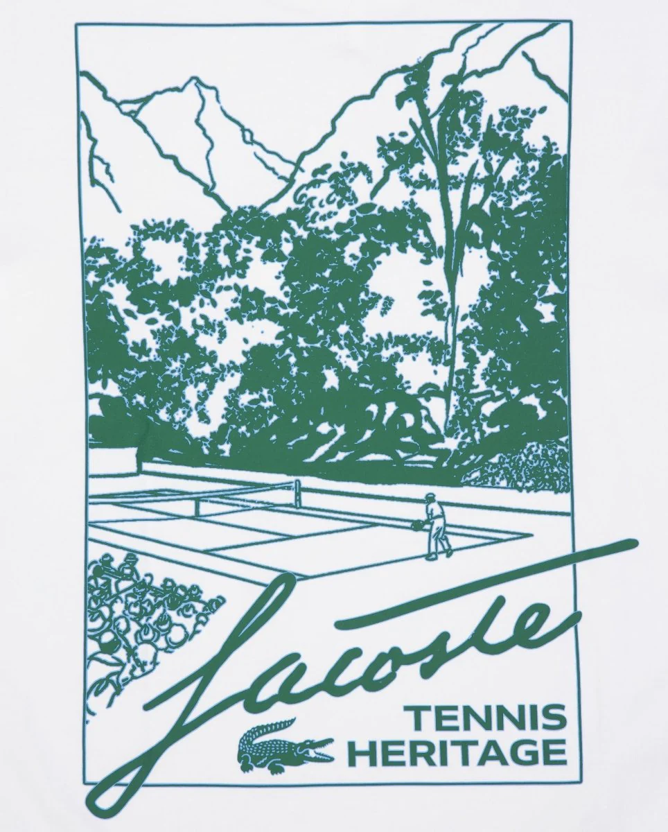 Camiseta De Lacoste Estampado Tennis Heritage Blanco Hombre - Image 4