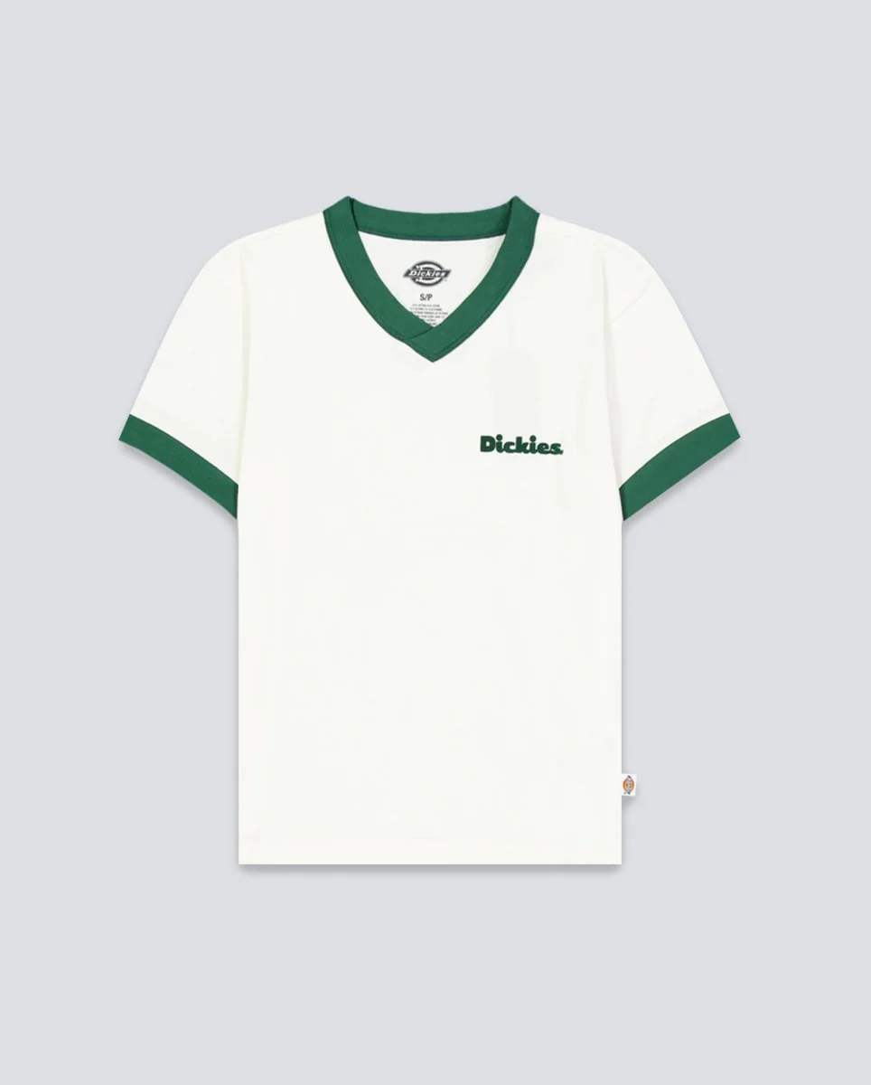 Camiseta Dickies Slayden Ringer Blanco Y Verde Mujer