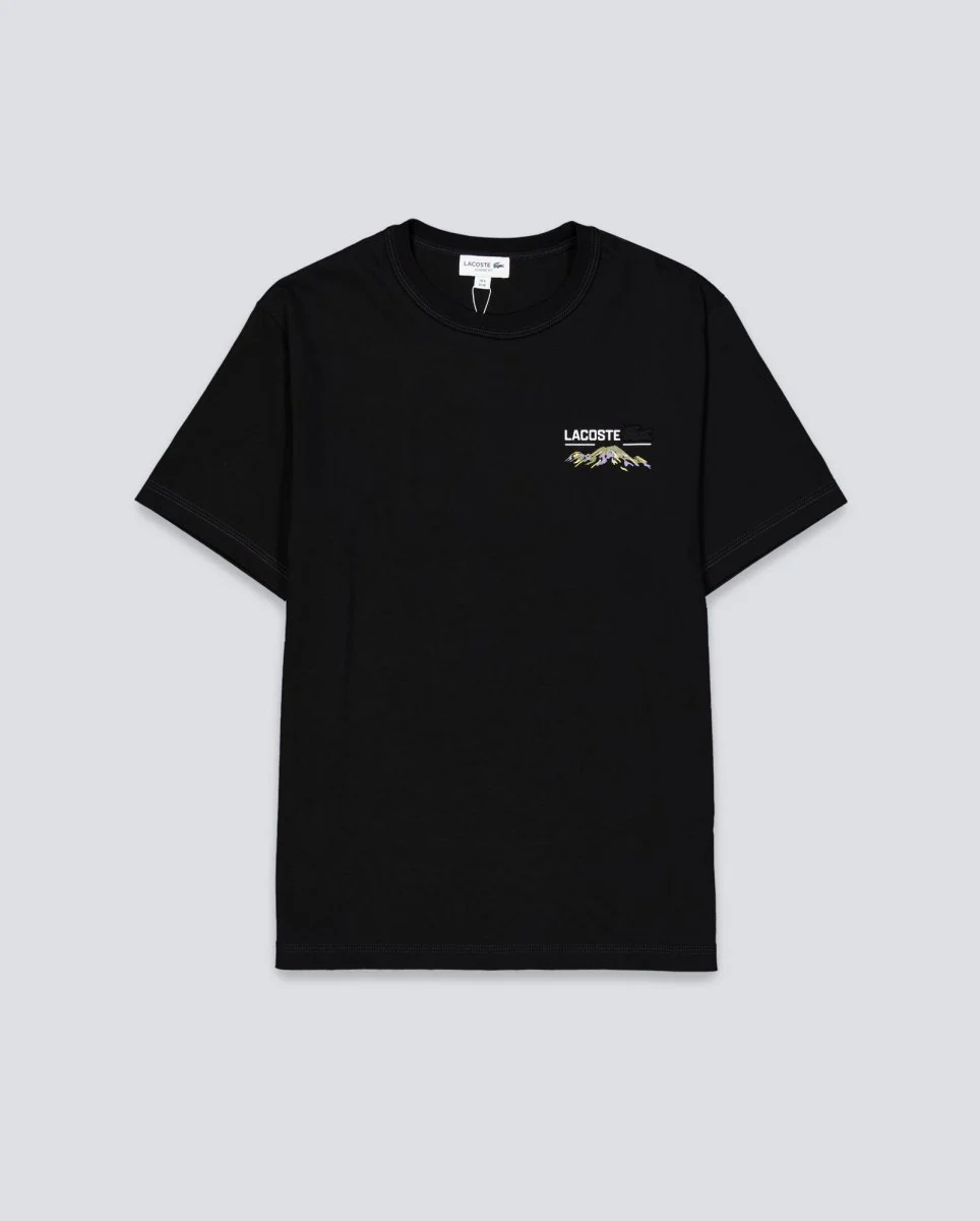 Camiseta Lacoste Estampado Montaña Negro Unisex