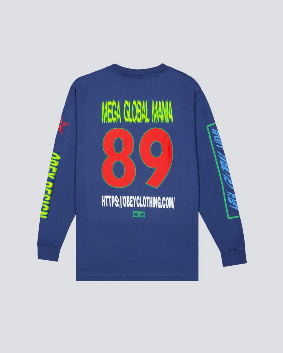 Camiseta Manga Larga Obey Mega Global Mania Azul Hombre - Image 4