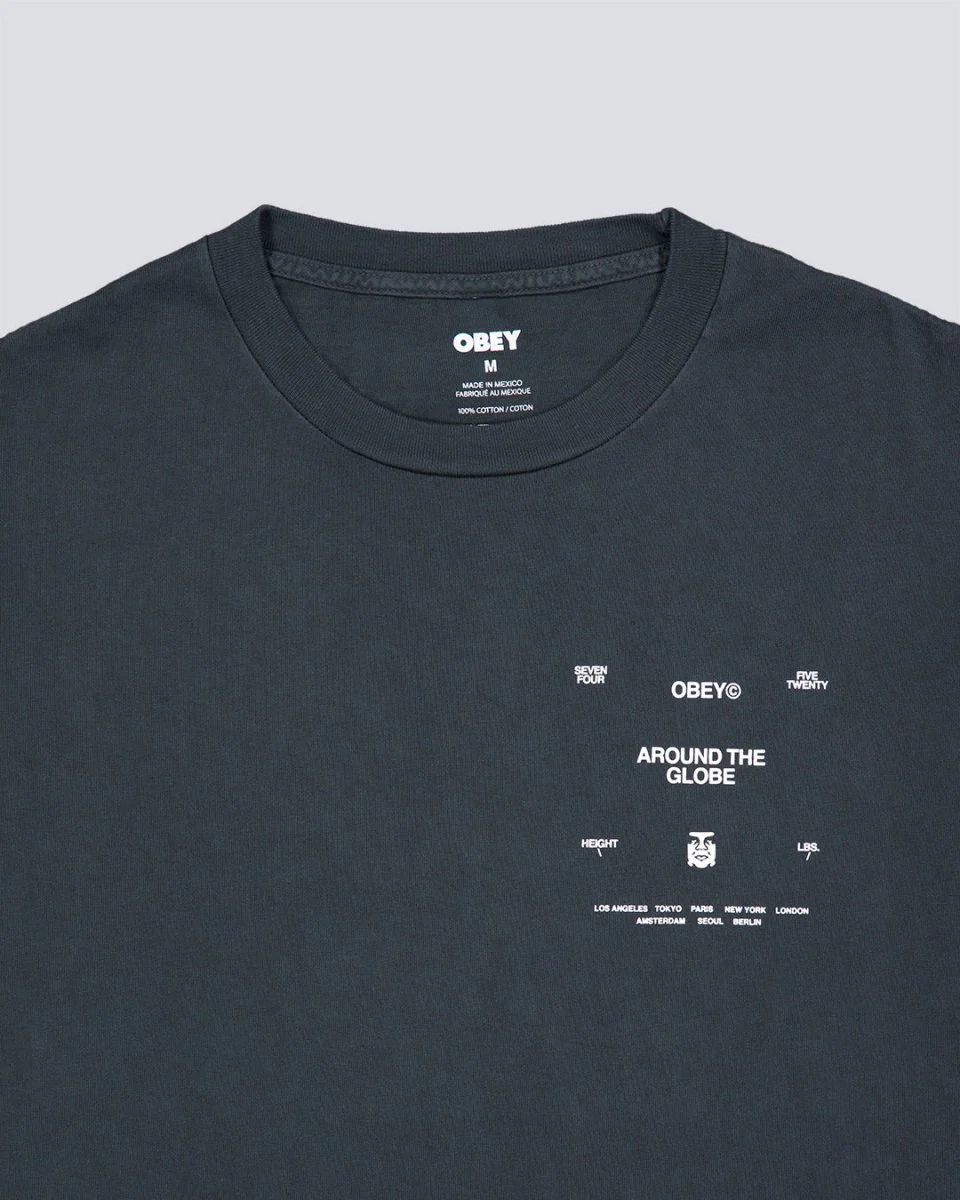 Camiseta Obey Around The Globe Pigment Negro Hombre - Image 3