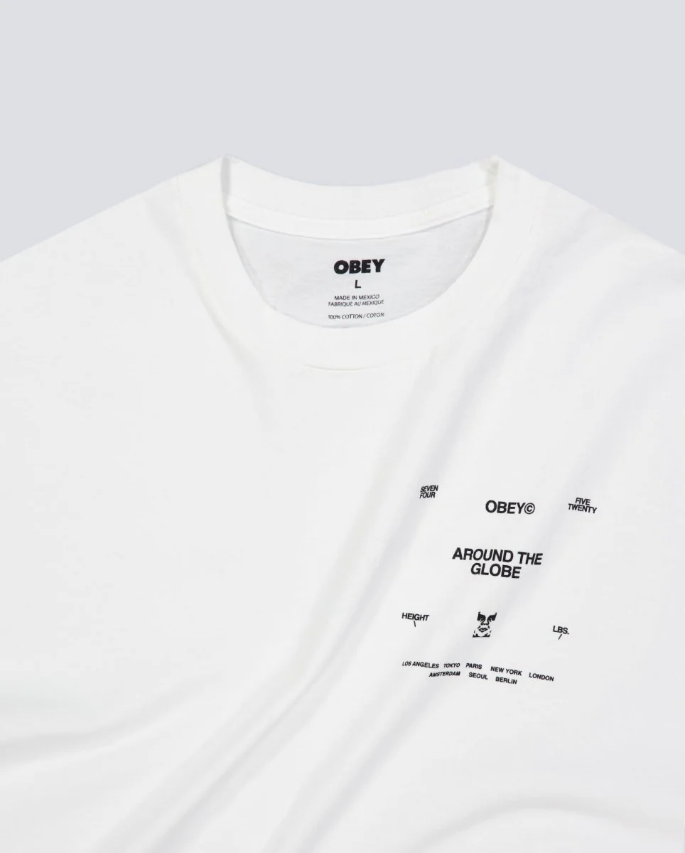 Camiseta Obey Around The Globe Pigment Vintage Blanco Unisex - Image 2