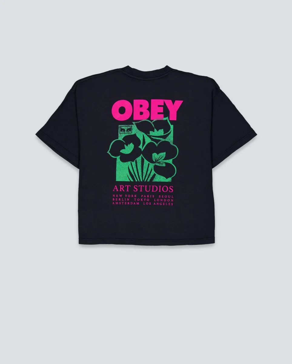 Camiseta Obey Art Studio Flowers Negro Mujer - Image 2