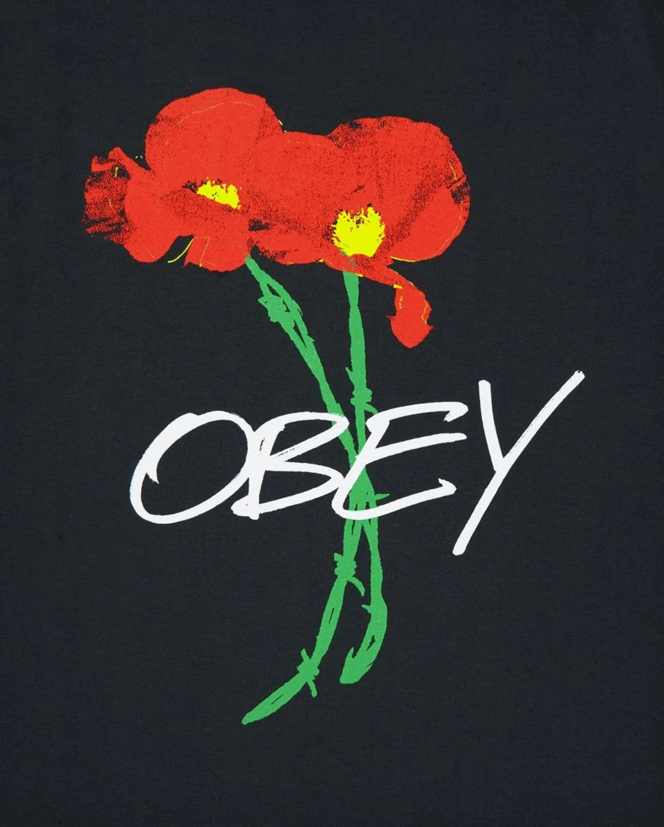 Camiseta Obey Poppies Vintage Negro Hombre - Image 2