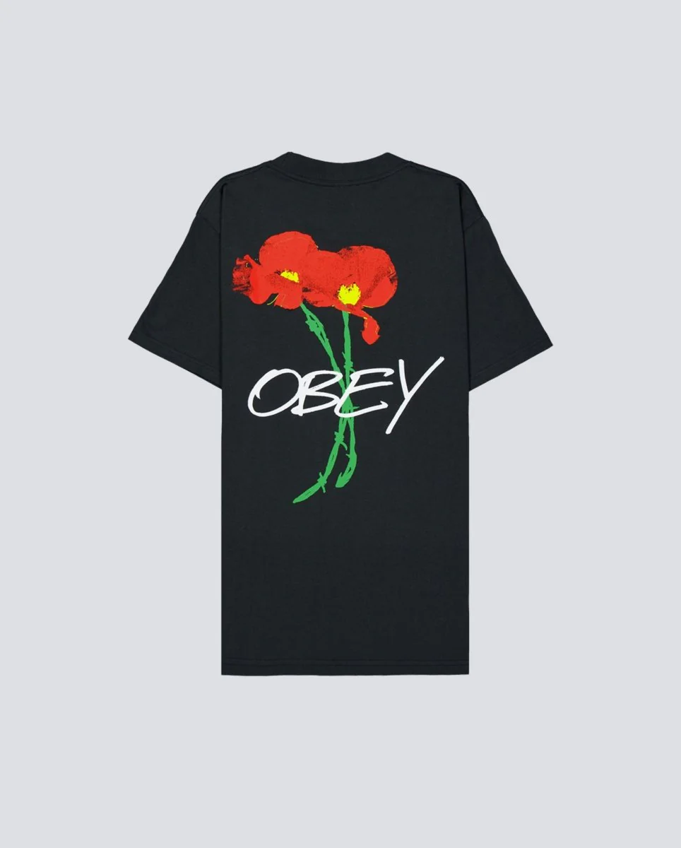 Camiseta Obey Poppies Vintage Negro Hombre - Image 3