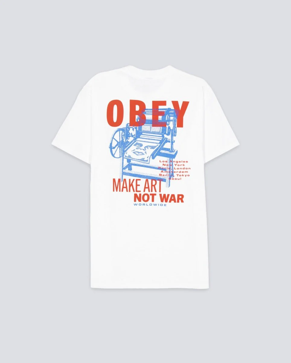 Camiseta Obey Printing Press Make Art Blanco Unisex - Image 3