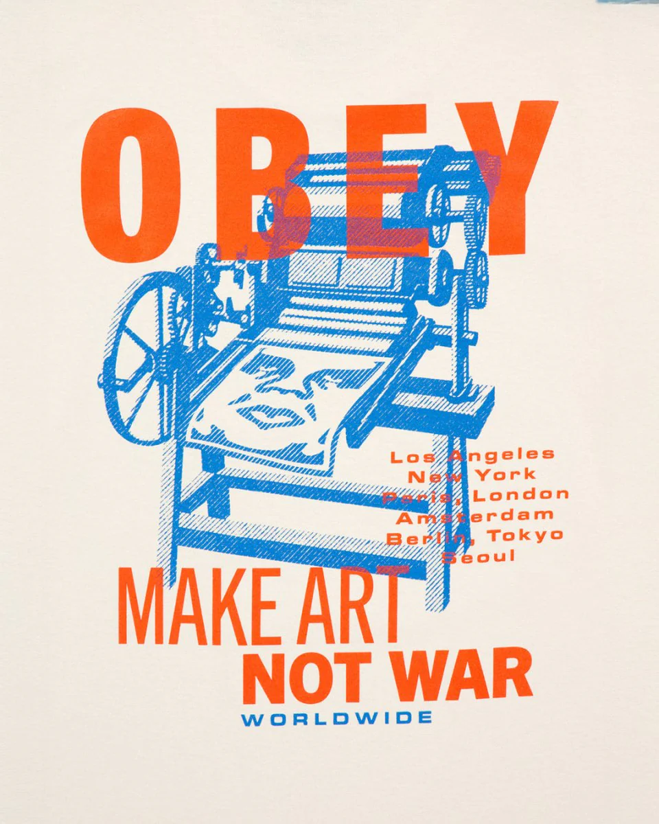 Camiseta Obey Printing Press Make Art Crema Unisex - Image 3