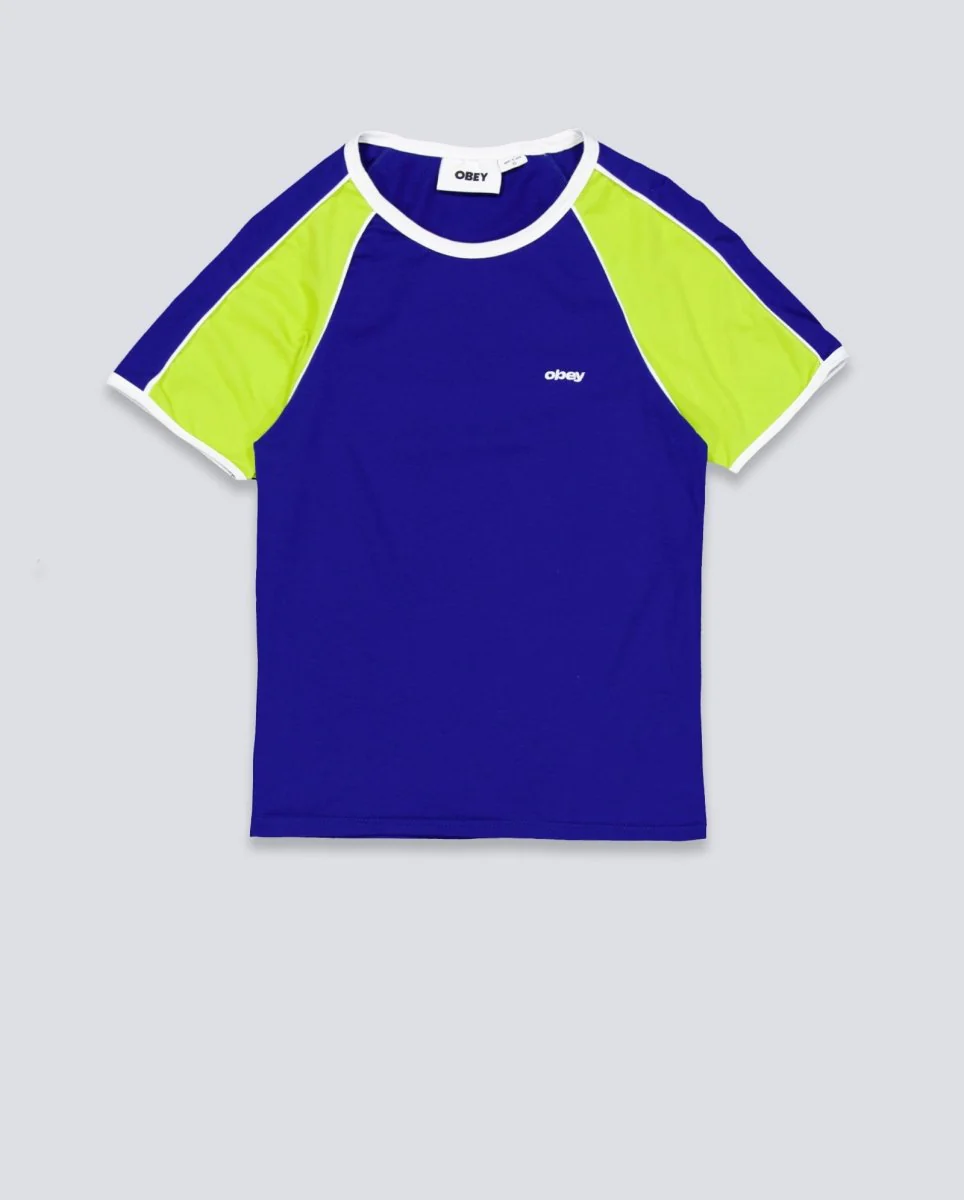 Camiseta Obey Replay Raglan Azul Y Verde Mujer