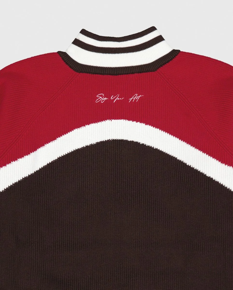 Jersey Coolway Brown Knit Zipper Marrón Y Rojo Unisex - Image 3