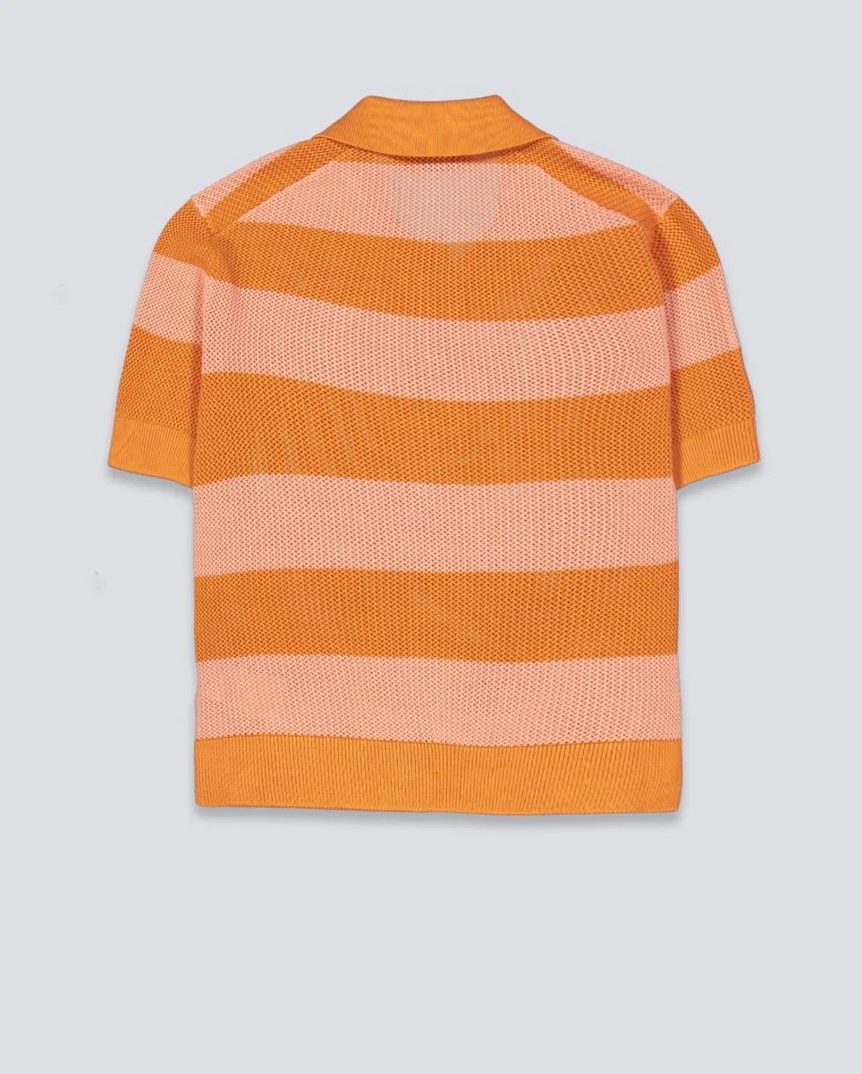 Polo De Punto Lacoste Rayas Naranja Mujer - Image 3