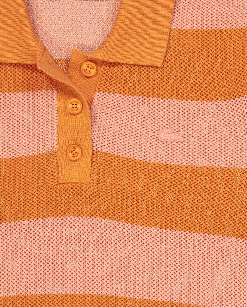 Polo De Punto Lacoste Rayas Naranja Mujer - Image 4