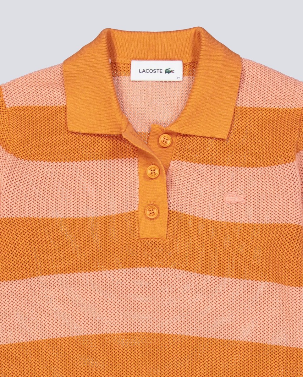 Polo De Punto Lacoste Rayas Naranja Mujer - Image 5